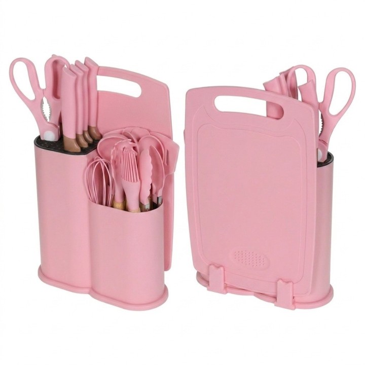 Set Utensilios Cocina 19 Pzas Silicona Cuchillos Tabla Base