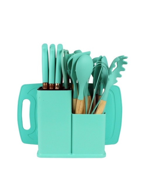Set Utensilios Cocina 19 Pzas Silicona Cuchillos Tabla Base