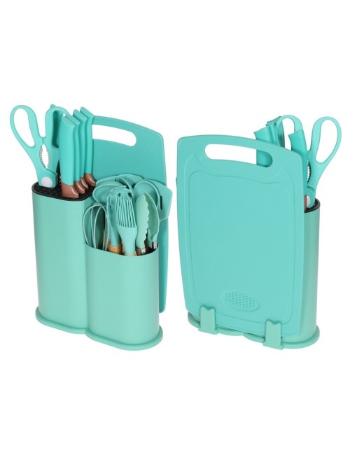 Set Utensilios Cocina 19 Pzas Silicona Cuchillos Tabla Base