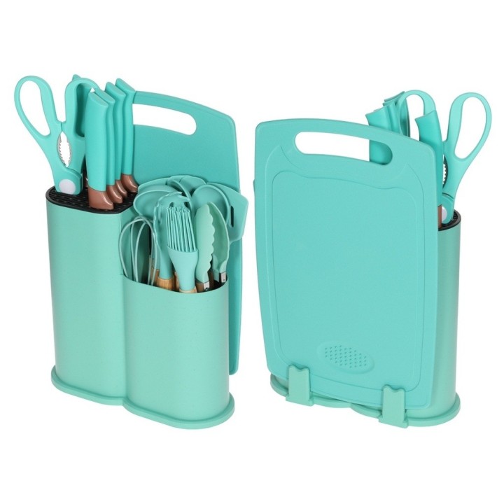 Set Utensilios Cocina 19 Pzas Silicona Cuchillos Tabla Base