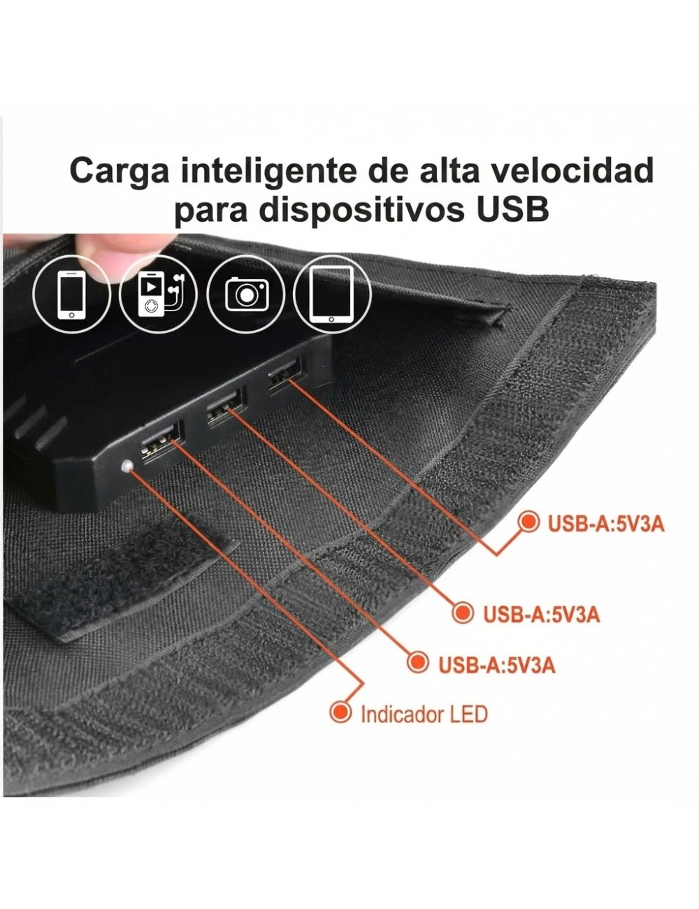Cargador Solar Plegable Portátil 2 Puertos Usb Para Camping