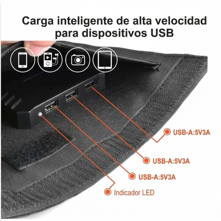 Cargador Solar Plegable Portátil 2 Puertos Usb Para Camping