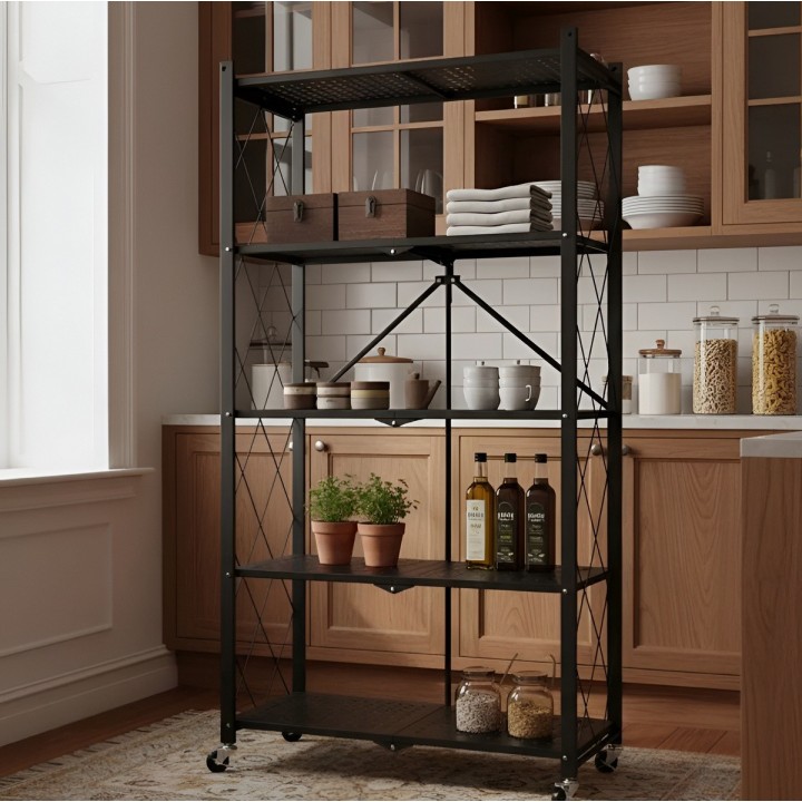 Estante Organizador Plegable Metálico 5 Niveles Con Ruedas