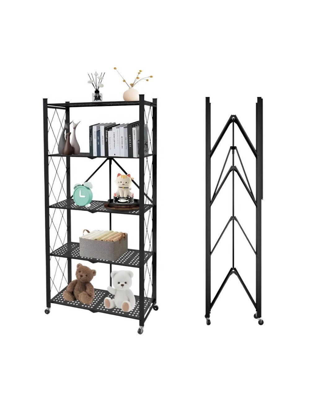 Estante Organizador Plegable Metálico 5 Niveles Con Ruedas