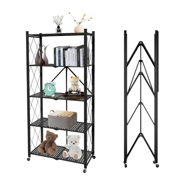 Estante Organizador Plegable Metálico 5 Niveles Con Ruedas