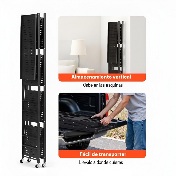 Estante Organizador Plegable Metálico 5 Niveles Con Ruedas