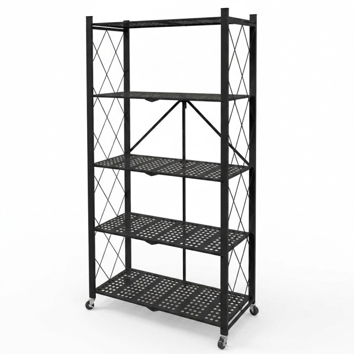 Estante Organizador Plegable Metálico 5 Niveles Con Ruedas