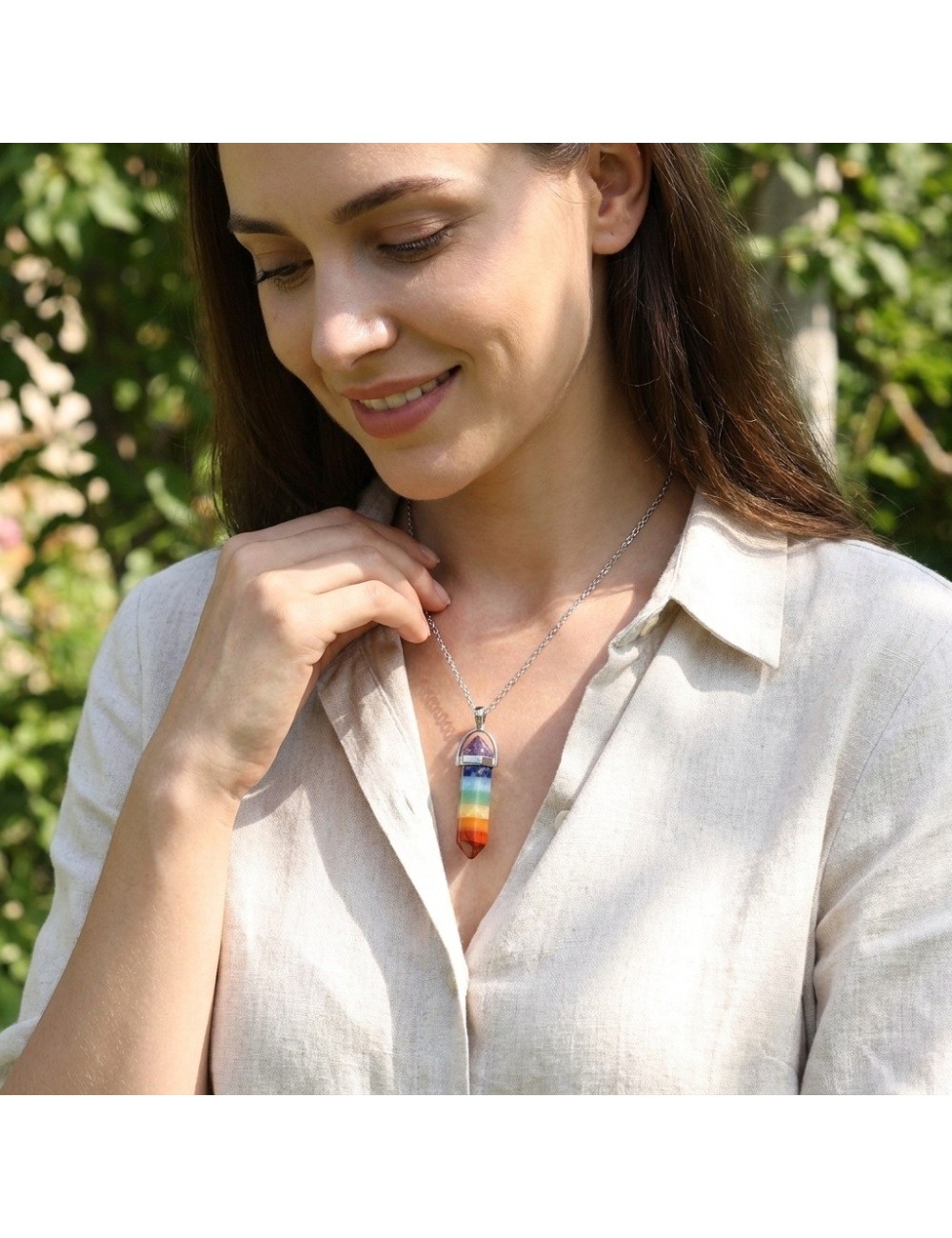Collar Péndulo 7 Chakras Piedras Naturales Reiki Meditación