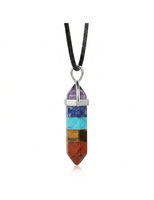 Collar Dije Péndulo 7 Chakras Piedra Natural Unisex Cordón