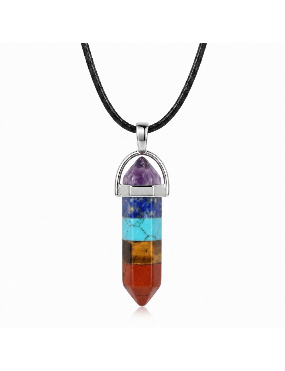 Collar Dije Péndulo 7 Chakras Piedra Natural Unisex Cordón
