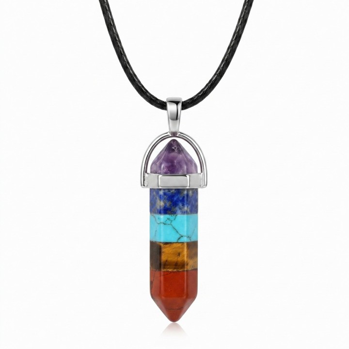 Collar Dije Péndulo 7 Chakras Piedra Natural Unisex Cordón