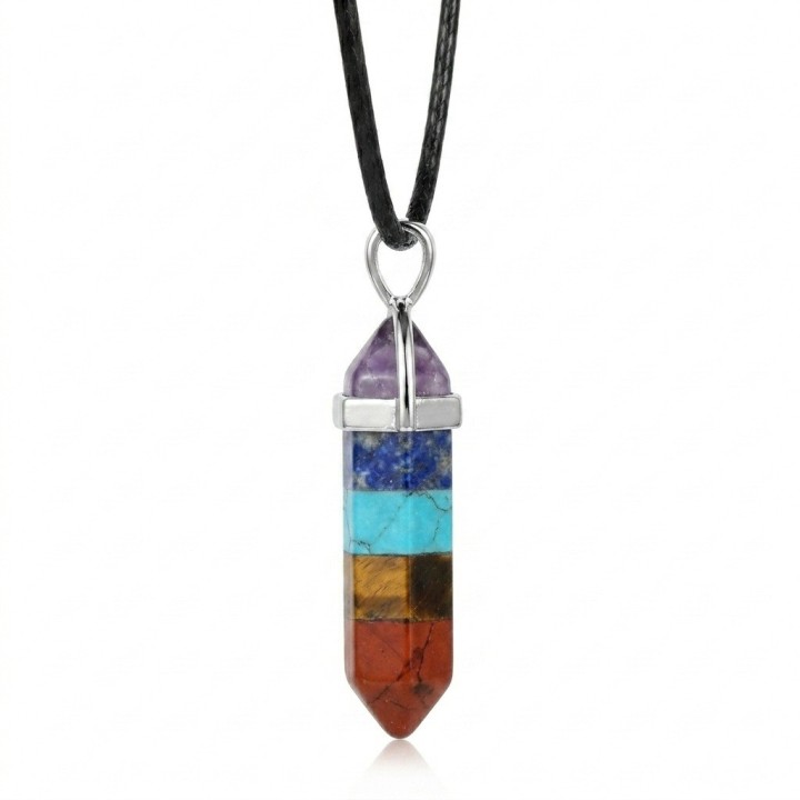 Collar Dije Péndulo 7 Chakras Piedra Natural Unisex Cordón