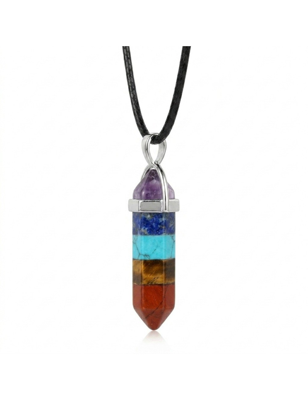 Collar Dije Péndulo 7 Chakras Piedra Natural Unisex Cordón