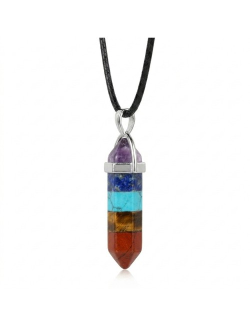 Collar Dije Péndulo 7 Chakras Piedra Natural Unisex Cordón