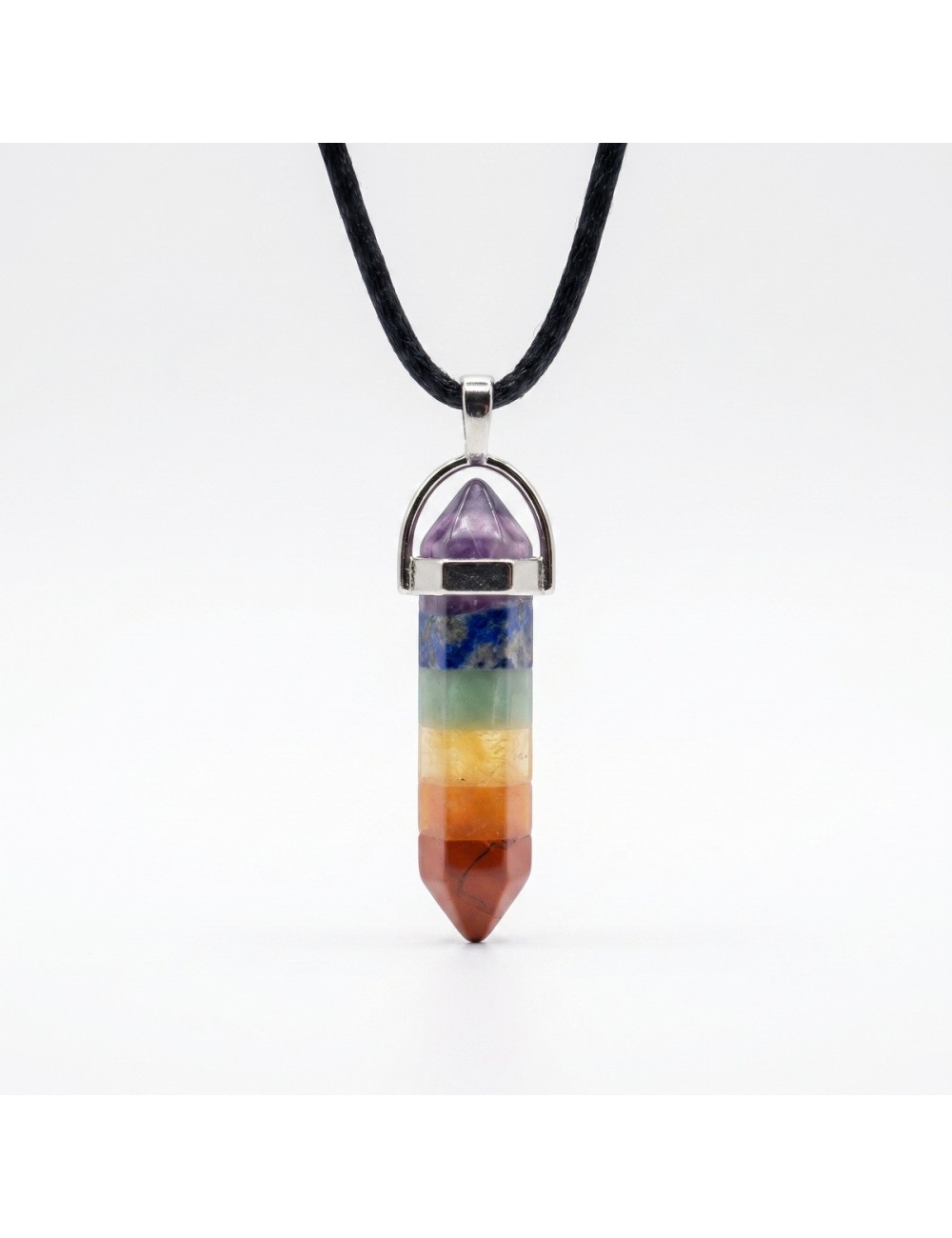 Collar Dije Péndulo 7 Chakras Piedra Natural Unisex Cordón