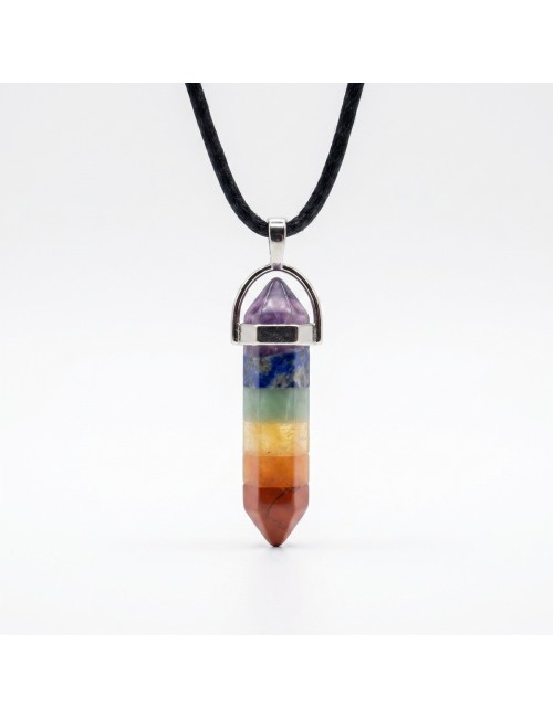 Collar Dije Péndulo 7 Chakras Piedra Natural Unisex Cordón
