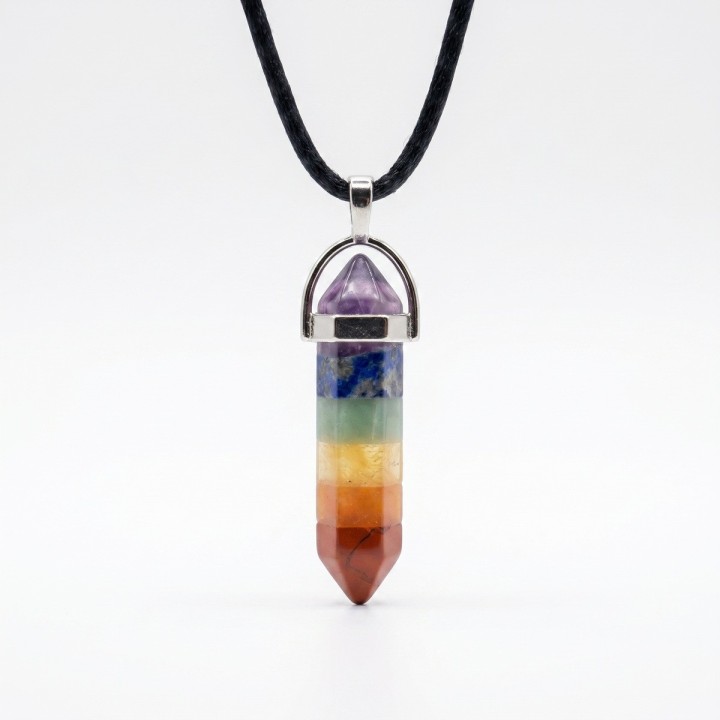Collar Dije Péndulo 7 Chakras Piedra Natural Unisex Cordón