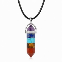 Collar Dije Péndulo 7 Chakras Piedra Natural Unisex Cordón