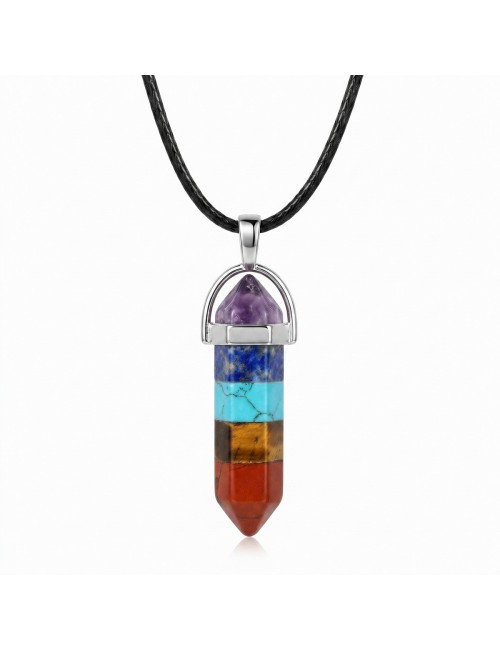 Collar Dije Péndulo 7 Chakras Piedra Natural Unisex Cordón