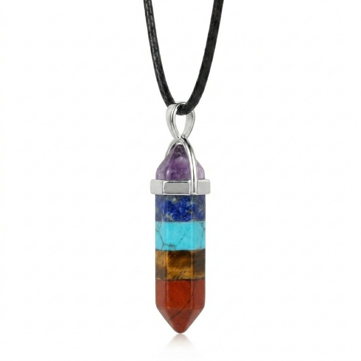 Collar Dije Péndulo 7 Chakras Piedra Natural Unisex Cordón