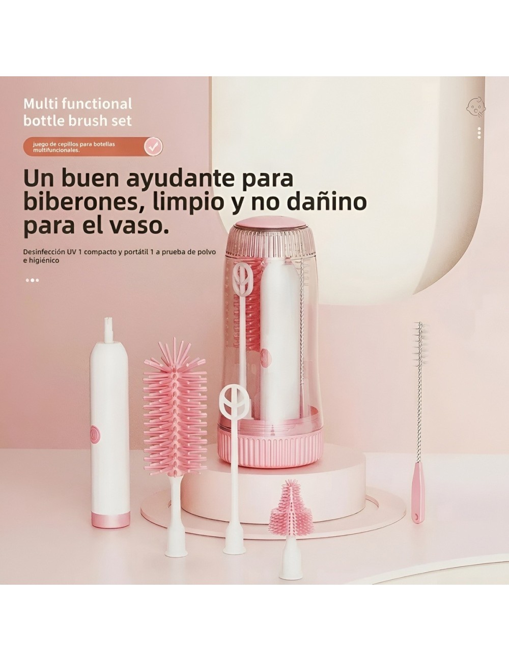 Kit Cepillo Eléctrico Para Biberones Con Esterilizador Uv
