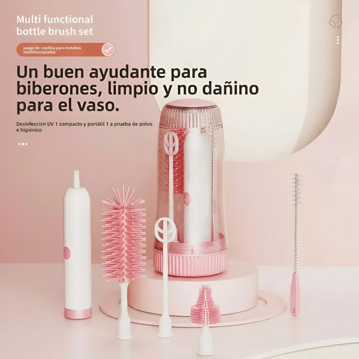 Kit Cepillo Eléctrico Para Biberones Con Esterilizador Uv