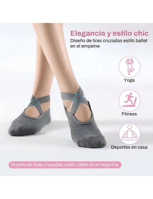 Calcetines Antideslizantes Yoga Pilates Tiras Cruzadas
