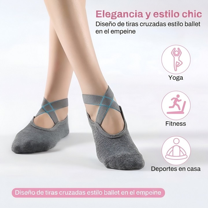 Calcetines Antideslizantes Yoga Pilates Tiras Cruzadas