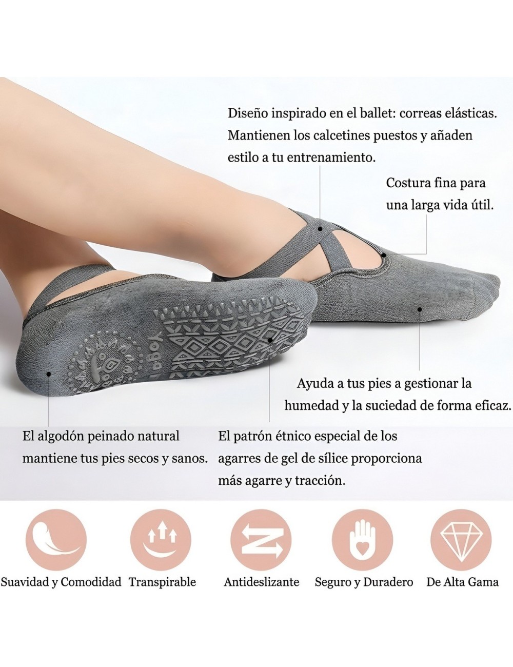 Calcetines Antideslizantes Yoga Pilates Tiras Cruzadas