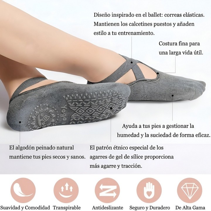 Calcetines Antideslizantes Yoga Pilates Tiras Cruzadas