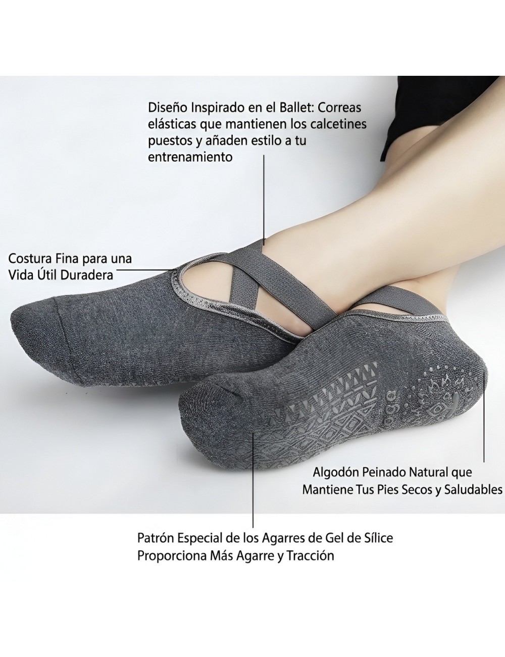 Calcetines Antideslizantes Yoga Pilates Tiras Cruzadas
