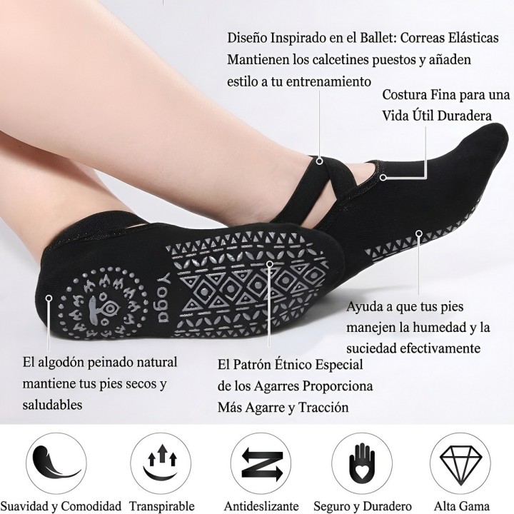 Calcetines Antideslizantes Yoga Pilates Tiras Cruzadas