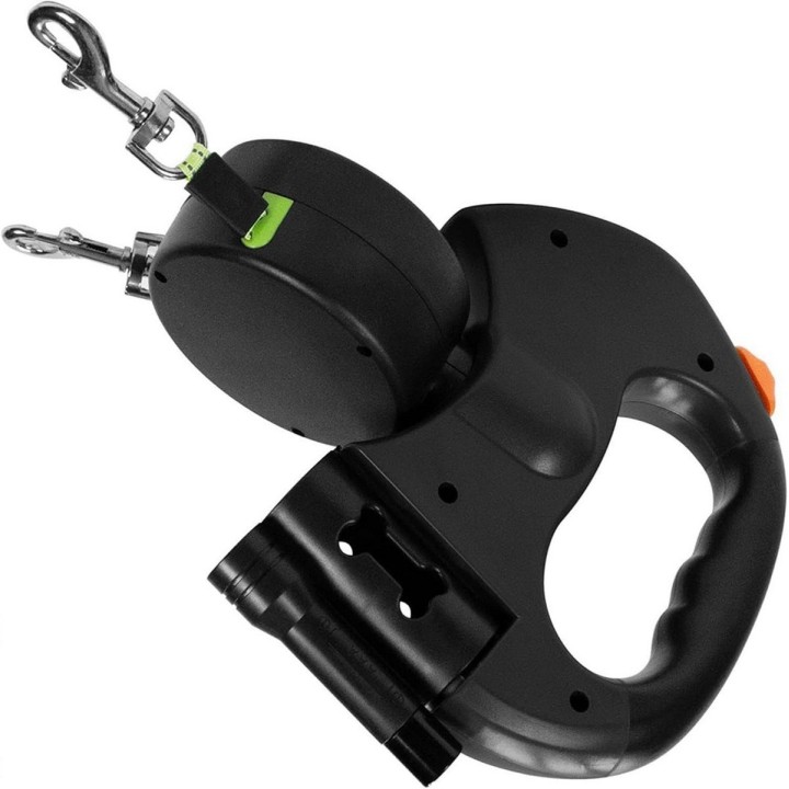Correa Retráctil Doble Perro Luz Led 3m Anti Enredos 360°