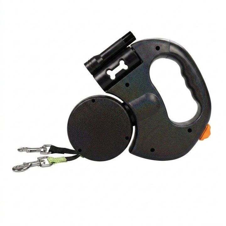 Correa Retráctil Doble Perro Luz Led 3m Anti Enredos 360°