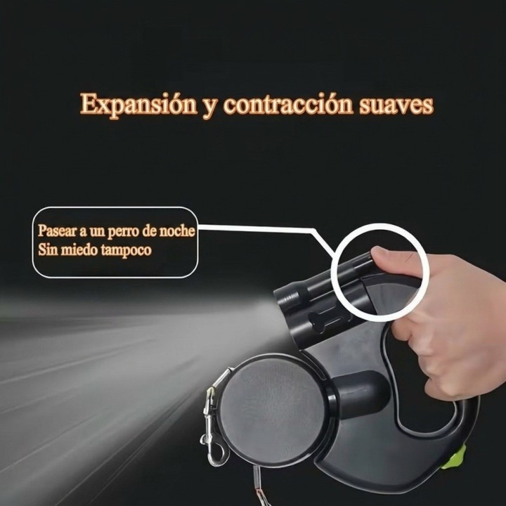 Correa Retráctil Doble Perro Luz Led 3m Anti Enredos 360°