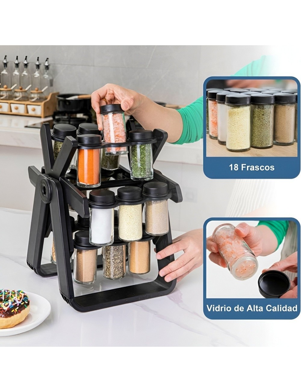 Organizador Especiero Giratorio Noria 18 Frascos Vidrio