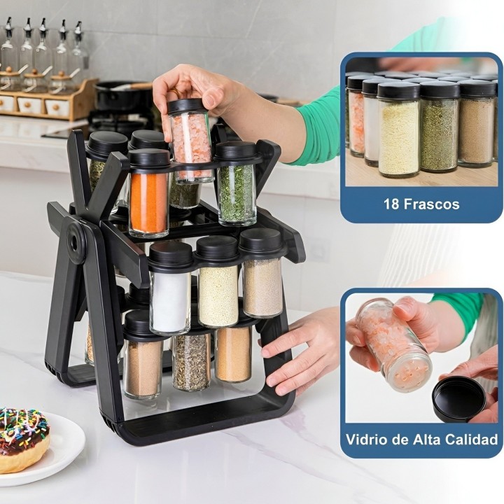 Organizador Especiero Giratorio Noria 18 Frascos Vidrio