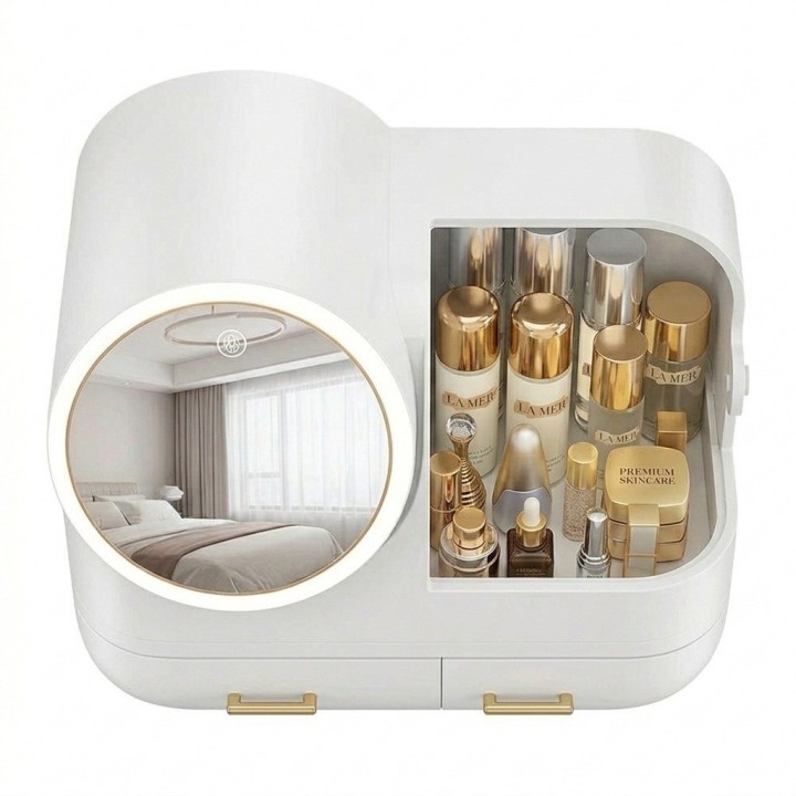 Organizador Maquillaje Espejo Luz Led 3 Tonos Usb