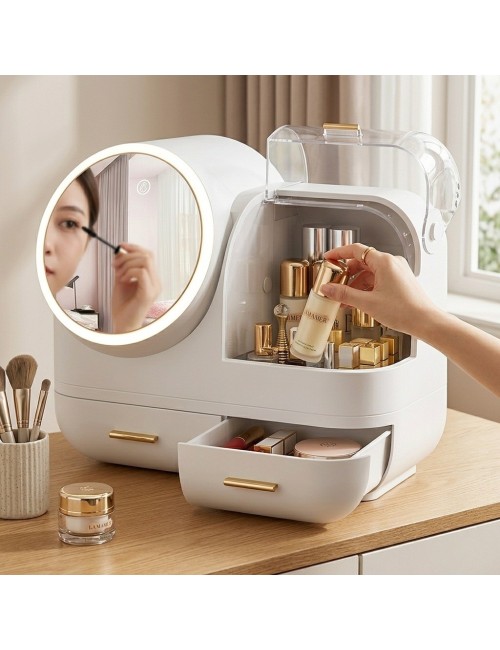 Organizador Maquillaje Espejo Luz Led 3 Tonos Usb