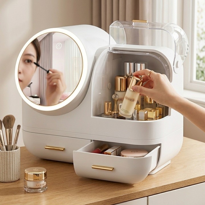 Organizador Maquillaje Espejo Luz Led 3 Tonos Usb