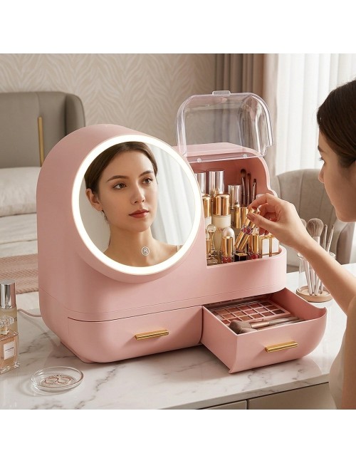 Organizador Maquillaje Espejo Luz Led 3 Tonos Usb