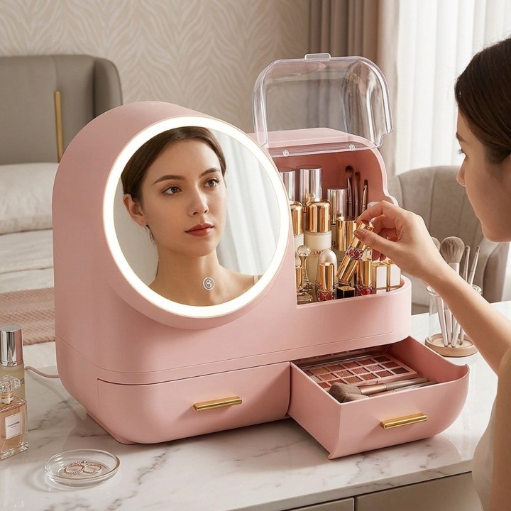 Organizador Maquillaje Espejo Luz Led 3 Tonos Usb