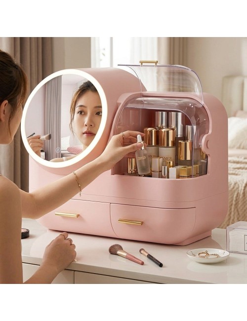 Organizador Maquillaje Espejo Luz Led 3 Tonos Usb