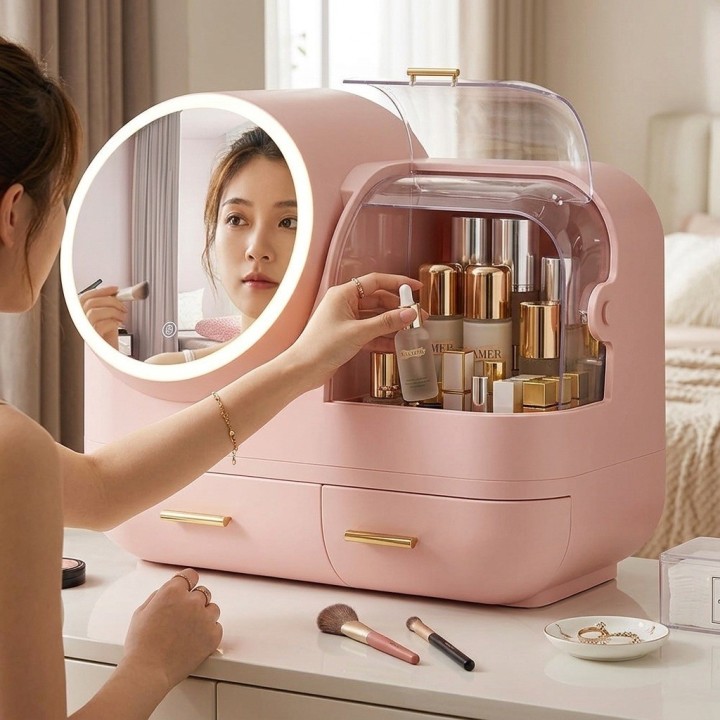 Organizador Maquillaje Espejo Luz Led 3 Tonos Usb