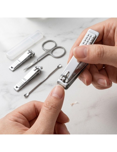 Set Manicure 5 Piezas Acero Inox Con Estuche Mini Maleta