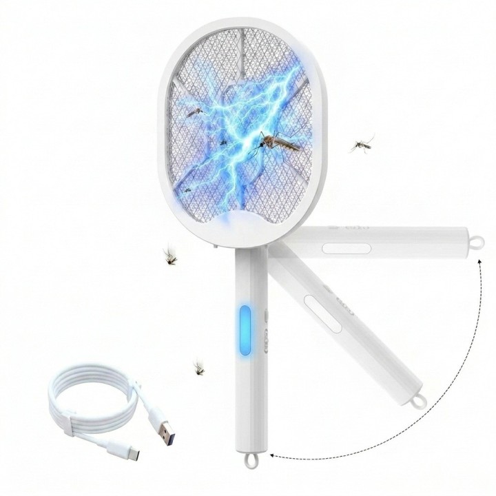 Raqueta Eléctrica Matamoscas Plegable Luz Uv 3000v