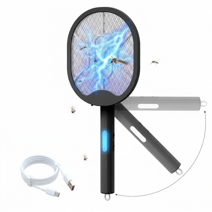 Raqueta Eléctrica Matamoscas Plegable Luz Uv 3000v