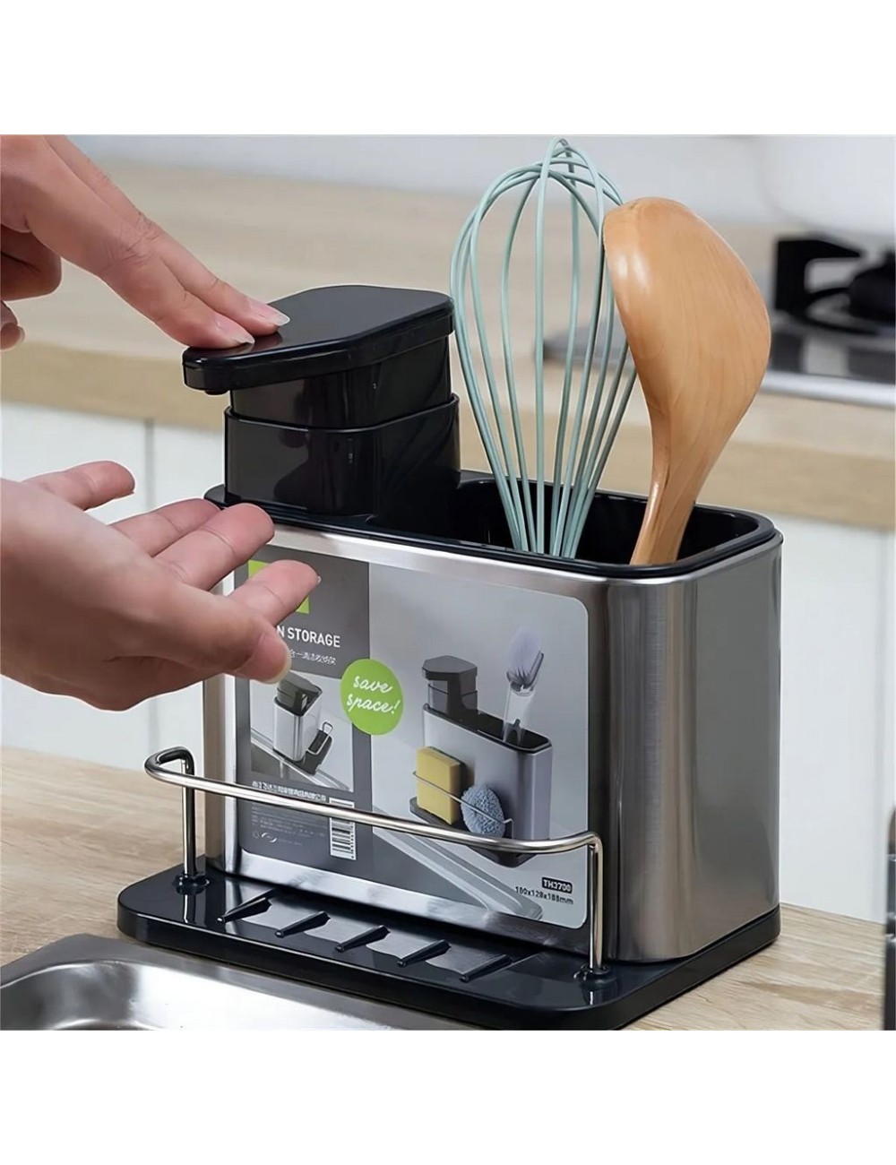 Dispensador Jabón Organizador Esponjas Fregadero Acero