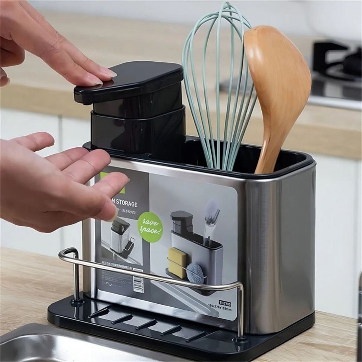 Dispensador Jabón Organizador Esponjas Fregadero Acero
