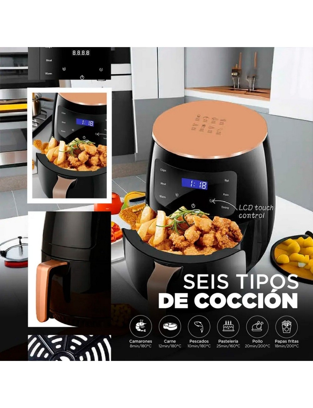 Freidora De Aire Digital 6 Litros 2400w Táctil Negro